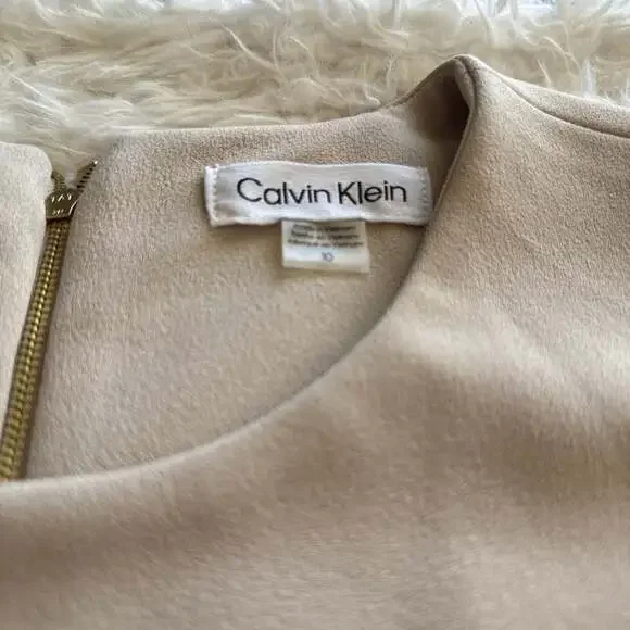 Calvin‎ Klein Sleeveless Pleated Peplum Dress Nude Sz 10 NWT - Picture 2 of 5